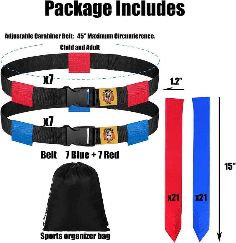 Ynotus Flag Football Belts for Kids&Adult 6/10/14 Adjustable Flag Football Set 14 Player With 42 Flags For Flag Football Flags Belts - Image 2